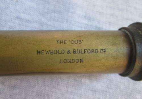 WWI FOUR DRAW TELESCOPE / BRASS `THE CUB` NEWBOLD AND BULFORD LTD LONDON SCOPE - RAKM/116