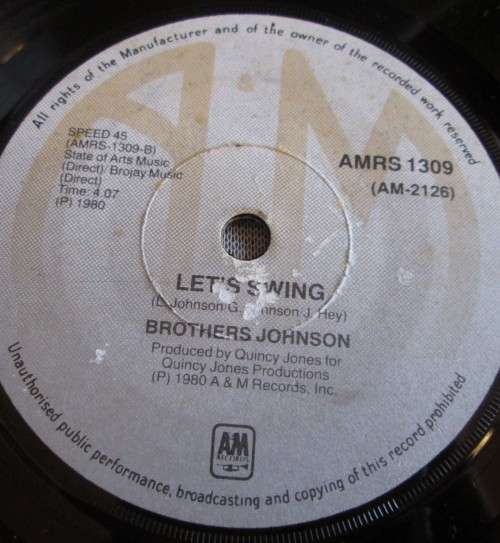 BROTHERS JOHNSON - 1980 LET`S SWING/STOMP (AMRS 1309) 45 RPM RECORD - A3436