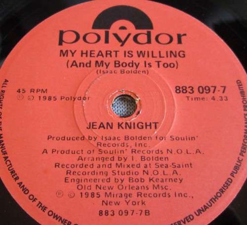 JEAN KNIGHT - MY TOOT TOOT 1985 (883 097-7) 45 RPM RECORD