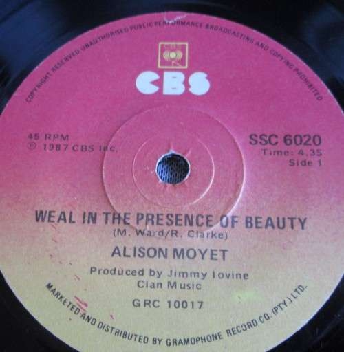 ALISON MOYET - 1987 WEAL IN THE PRESENCE OF BEAUTY/TO WORK ON YOU SSC 6020 - SM/115