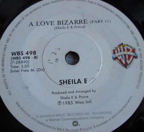 SHEILA E - A LOVE BIZARRE 1985 (WBS 498) 45 RPM RECORD