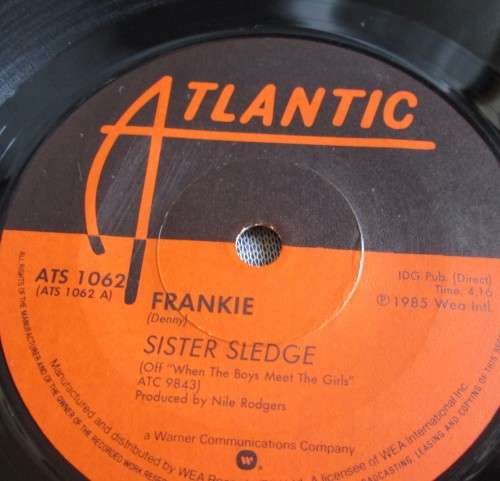 SISTER SLEDGE - FRANKIE 1985 (ATS 1062) 45 RPM RECORD