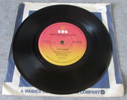 COCK ROBIN - 1985 BECAUSE IT KEEPS ON WORKING/WHEN YOUR HEART IS WEAK 45 RPM RECORD - A3551