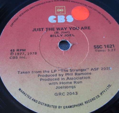 BILLY JOEL - 1977 JUST THE WAY YOU ARE/GET IT RIGHT THE FIRST TIME (SSC 1621) 45 RPM RECORD - A3552