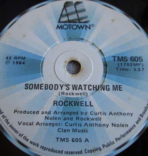 ROCKWELL - 1984 SOMEBODY`S WATCHING ME/INSTURMENTAL (TMS 605) 45RPM RECORD - A3591