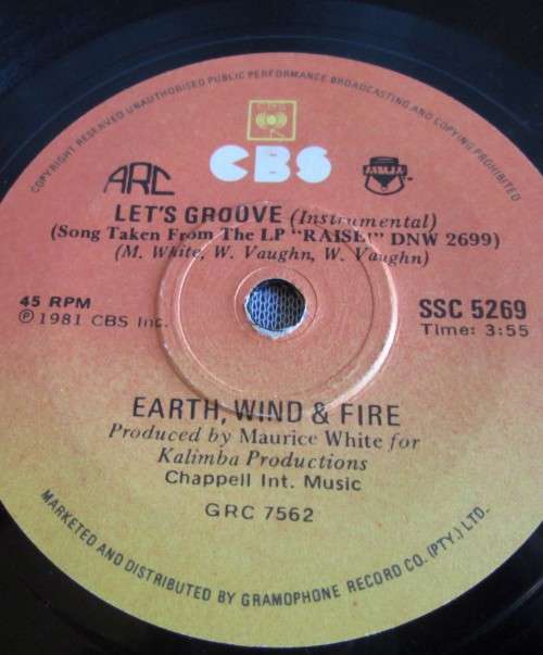 EARTH WIND FIRE - LETS GROOVE 1981 (SSC 5269) 45 RPM RECORD