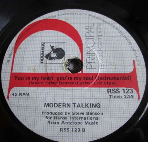MODERN TALKING - YOU`RE MY HEART YOU`RE MY SOUL (RSS 123) 45 RPM RECORD