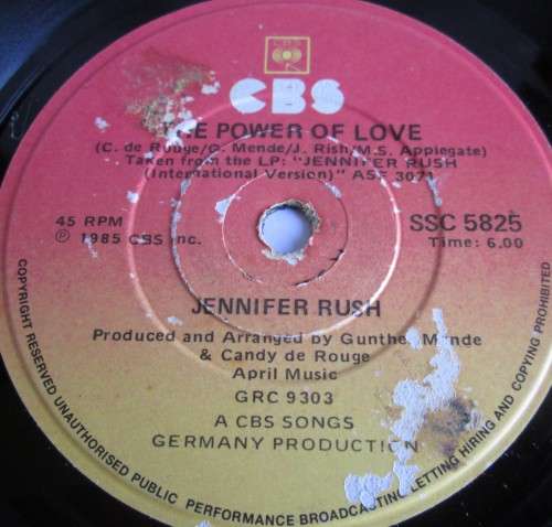 JENNIFER RUSH - THE POWER OF LOVE 1985 (SSC 5825) 45 RPM RECORD