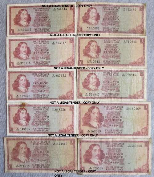 ONE RAND T W DE JONGH x10 BANKNOTES