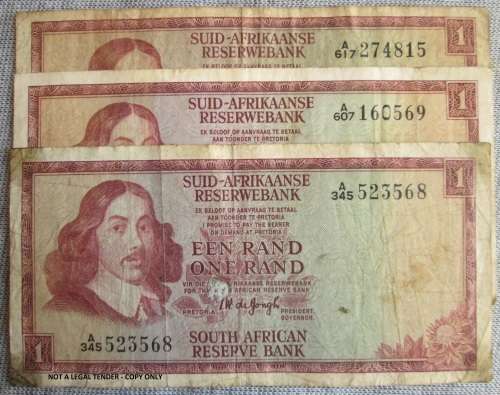 ONE RAND T W DE JONGH x10 BANKNOTES