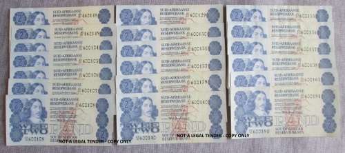 TWO RAND TW DE JONGH x19 BANKNOTES (LOT)