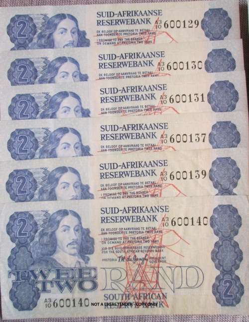 TWO RAND TW DE JONGH x19 BANKNOTES (LOT)