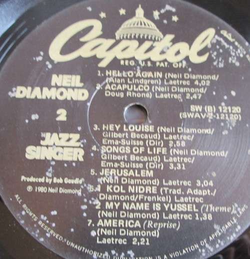 NEIL DIAMOND - THE JAZZ SINGER (SW (B) 12120) VINYL LP RECORD - A3117