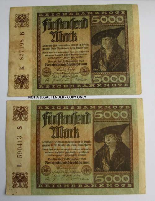 5000 MARK 1922 REICH BANKNOTE x2 (LOT)