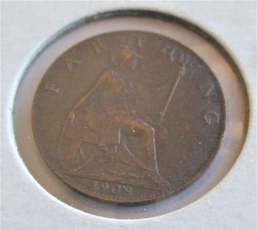 1908 FARTHING GREAT BRITAIN COIN