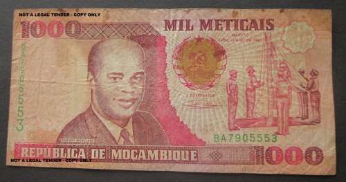 1000 METICAIS 1991 MOCAMBIQUE NOTE SERIAL Nr BA 790553