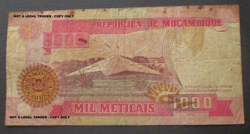 1000 METICAIS 1991 MOCAMBIQUE NOTE SERIAL Nr BA 790553