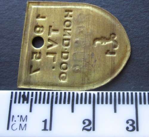 1957 TVL DOG LICENSE TAGS No. 25608/25609/25610 (LOT)