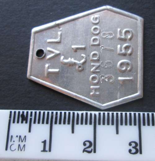 1955 TVL DOG LICENSE TAG No. 3678