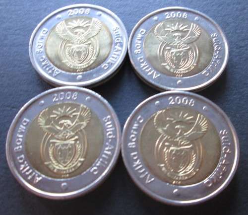 FIVE RAND 2008 SOUTH AFRICA COINS NELSON MANDEL 90th BIRTHDAY (LOT x4)