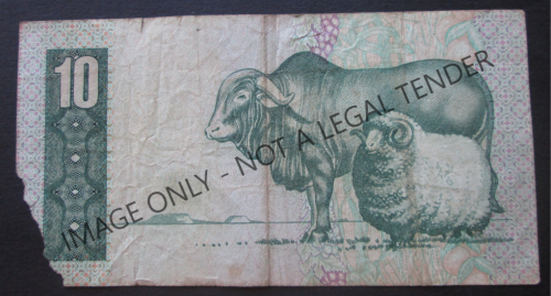 TEN RAND SOUTH AFRICA NOTE SERIAL Nr. CI88 215223 (TW de JONGH)