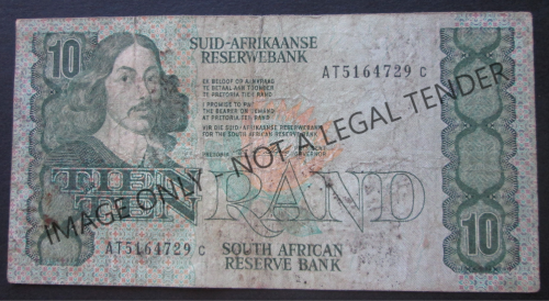 TEN RAND SOUTH AFRICA NOTE SERIAL Nr. AT5164729C (CL STALS)