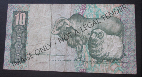 TEN RAND SOUTH AFRICA NOTE SERIAL Nr. CG0946884C (G de KOCK)