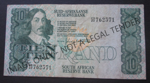 TEN RAND SOUTH AFRICA NOTE SERIAL Nr. C322 762371C (G de KOCK)