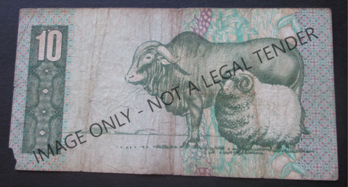 TEN RAND SOUTH AFRICA NOTE SERIAL Nr. DE668540C (G de KOCK)