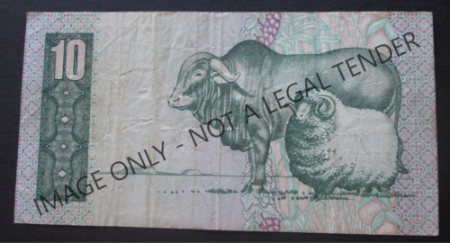 TEN RAND SOUTH AFRICA NOTE SERIAL Nr. C7 36 021104 (G de KOCK)
