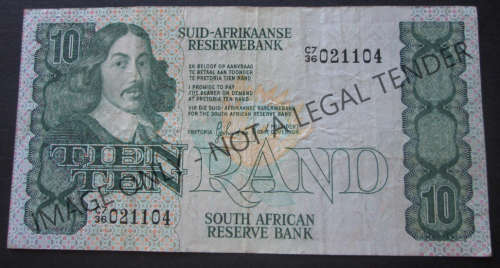 TEN RAND SOUTH AFRICA NOTE SERIAL Nr. C7 36 021104 (G de KOCK)