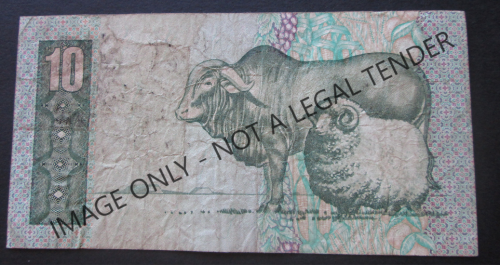 TEN RAND SOUTH AFRICA NOTE SERIAL Nr. EJ9675353C (G de KOCK)