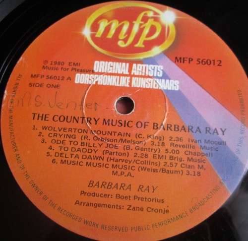 BARBARA RAY - 1980 THE COUNTRY MUSIC OF BARBARA RAY LP VINYL RECORD (MFP 56012) - S9