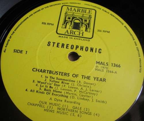CHARTBUSTERS OF THE YEAR 1970 LP VINYL RECORD (MALS 1366) - S11