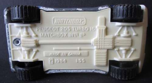 1984 PEUGEOT 2005 TURBO 16 MATCHBOX MADE IN CHINA - A131