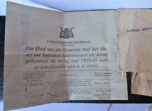 WORLD WAR MEDALS 1939 - 1945 AFRICA SERVICE / THE WAR and STAR MEDALS - A. FREEMAN WITH DOCS - RAK34
