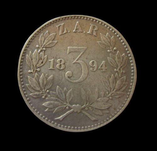 3 PENCE 1894 ZAR *SILVER* COIN - RAKC/41