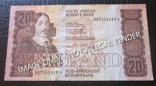 20 RAND REPUBLIC OF SOUTH AFRICA BANKNOTE SERIAL Nr BQ7551419D - RAKN/26