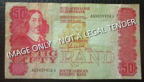 50 RAND REPUBLIC OF SOUTH AFRICA BANKNOTE SERIAL Nr AG8809904E - RAKN/30