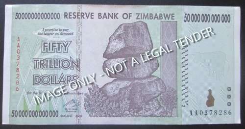 50 TRILLION DOLLARS ZIMBABWE BANKNOTE - RAK248