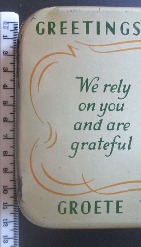 1940 Greetings from South Africa Christmas Chocolate gift tin WWII