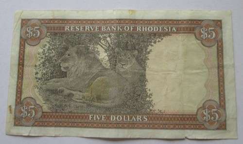 FIVE DOLLARS 1978 RESERVE BANK OF RHODESIA BANKNOTE SERIAL No M17 787273 - RAKN/58