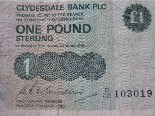 POUND 1982 CLYDESDALE BANK BANKNOTE - RAK527