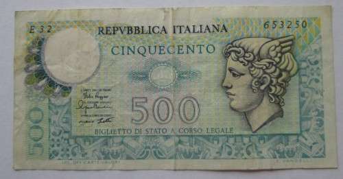 500 LIRE ITALY No 653250 BANKNOTE - RAK533