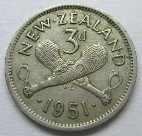 3 PENCE 1951 NEW ZEALAND COIN - C1688