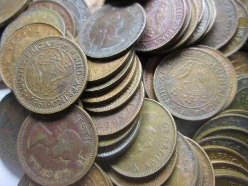1/4 PENNY (FARTHING) ASSORTED DATES UNION OF SOUTH AFRICA x100 COINS LOT - RAK240