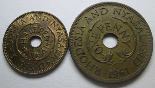 HALF and ONE PENNY 1958/1961 RHODESIA and NYASALAND COINS - RAK256