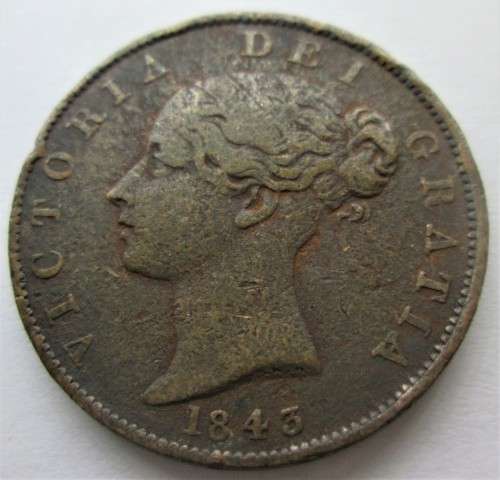 1 FARTHING 1843 VICTORIA GREAT BRITAIN COIN - RAK11