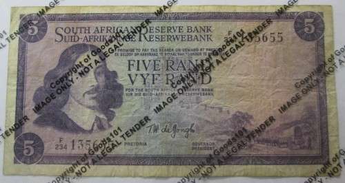 FIVE RAND SOUTH AFRICA BANKNOTE SERIAL No F234 135655 - RAKN/159
