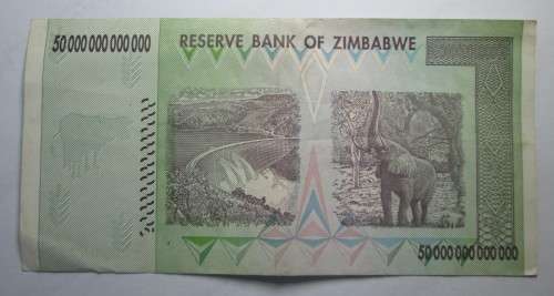 FIFTY TRILLION DOLLARS 2008 RESERVE BANK OF ZIMBABWE SERIAL No AA2205272 BANKNOTE -RAKN/193